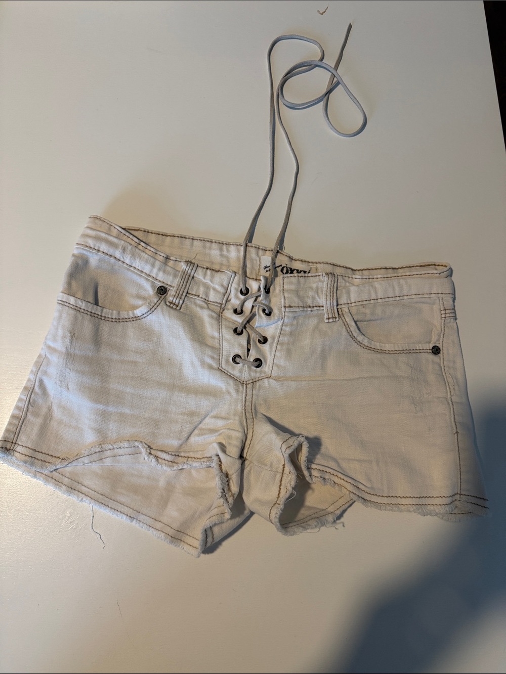Lace-Up White Denim Jean Shorts for Women